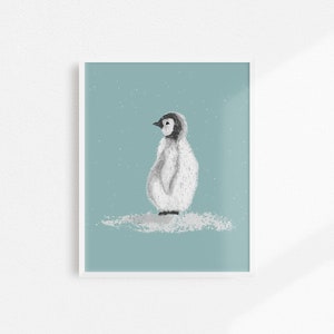 Penguin Art Print, Penguin Artwork, Cute Animal Nursery Decor, Kids Room Artwork, Penguin Painting, Cute Penguin Wall Art, Baby Penguin Art
