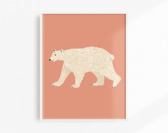 Polar Bear Art Print, Cute Polar Bear Artwork, Kids Room Bear Decor, Kids Room Art Print, Cute Animal Nursery Decor, White Bear Art Print