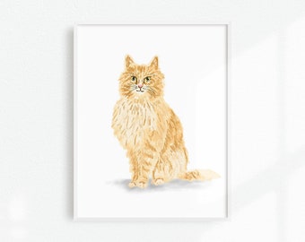 Orange Cat Art Print, Cat Illustration, Pet Portrait, Cat Artwork, Orange Cat Wall Art, Cat Decor, Kitty Art Print, Kitten Nursery Print