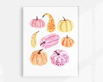 Pumpkins Gourds Wall Art, Colorful Pumpkin Art Print, Watercolor Painting, Fall Wall Art, Autumn Decor Watercolor Pumpkins, Pumpkin Wall Art