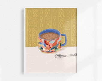 Coffee Wall Art, Tea Art Print, Kitchen Artwork, Kitchen Decor, Coffee Lover Art, Kitchen Print, Cafe Print, Coffee Mug Painting