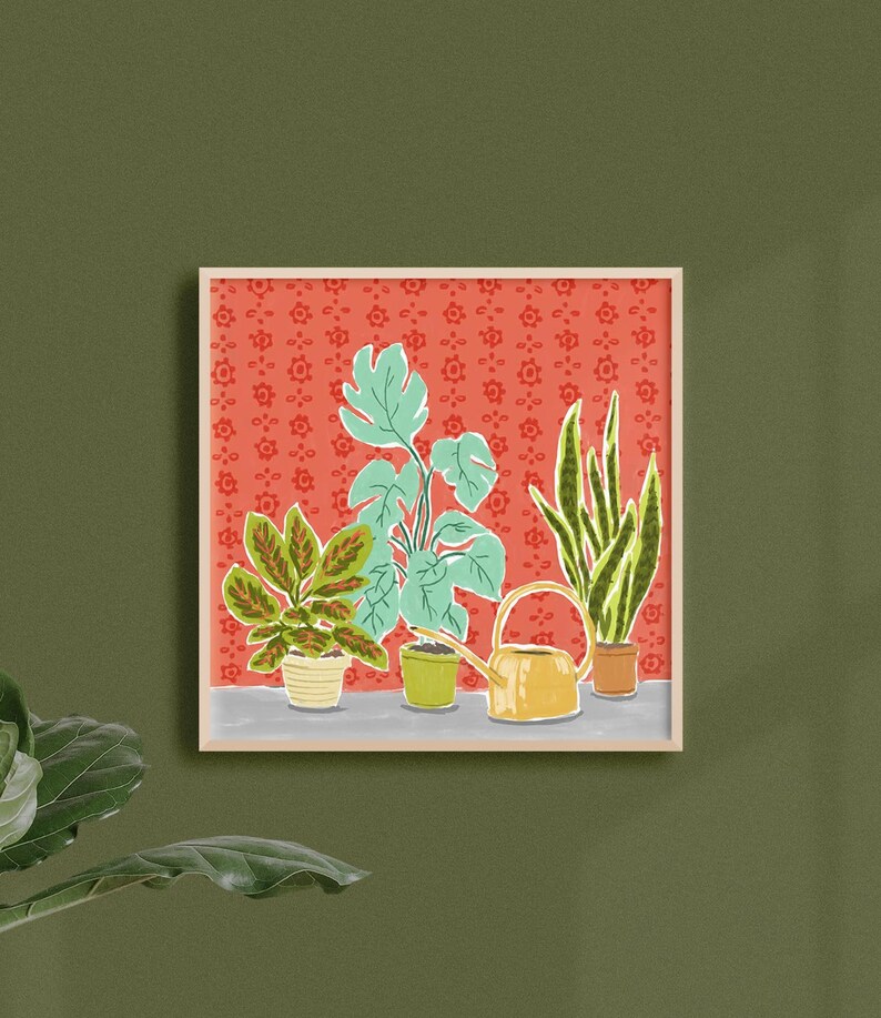 House Plants Art Print, Unique Plant Wall Art, Indoor Plant Art, Bright Plant Artwork, Painted