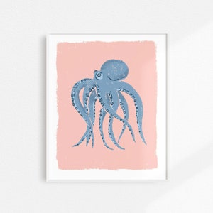 Octopus Wall Art, Cute Octopus Art, Sea Creature Decor, Ocean Artwork, Beach House Decor, Coastal Art, Kids Art Print, Girls Nursery Decor image 1