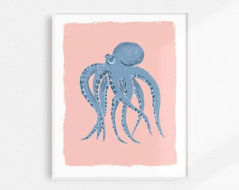 Octopus Wall Art, Cute Octopus Art, Sea Creature Decor, Ocean Artwork, Beach House Decor, Coastal Art, Kids Art Print, Girls Nursery Decor