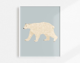 Polar Bear Print, Polar Bear Artwork, Polar Bear Art, Winter Decor, Bear Decor, Kids Art Print, Nursery Decor, Gallery Wall Art, Animal Art