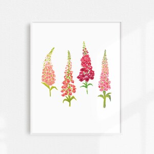Pink Foxgloves Art Print, Painted Floral Wall Decor, Gift for Her, Pink Flower Home Decor, Pink Floral Artwork, Painted Flower Art Print