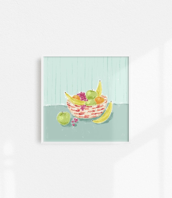 Fruit Wall Art, Fruit Still Life Art, Colorful Kitchen Wall Decor, Bowl of Fruit Art Print, Fruit Art for Kitchen, Dining Room Wall Decor