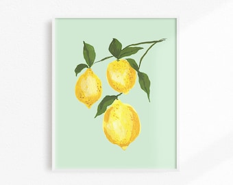 Kitchen Art, Lemon Art Print, Kitchen Wall Decor, Lemon Artwork, Food Decor, Fruit Art, Lemons, Kitchen Print, Fruit Print, Dining Room Art