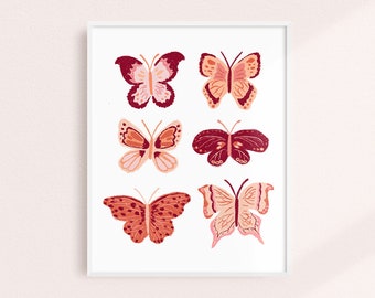 Butterfly Wall Art, Butterfly Decor, Butterflies Art Print, Butterfly Artwork, Girls Room Decor, Nursery Decor, Cute Butterfly Art