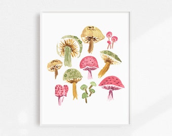 Watercolor Mushroom Wall Art, Fall Home Decor, Cottagecore Art, Autumn Mushroom Artwork, Fall Art Print, Mushroom Wall Hanging, Cottagecore