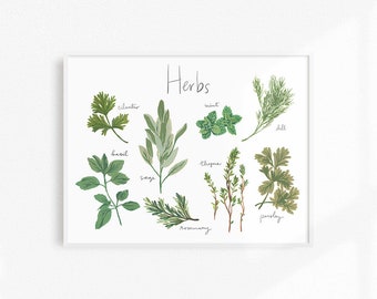 Kitchen Print, Herbs Art Print, Kitchen Art, Herb Print, Kitchen Decor, Food Artwork, Dining Decor, Herb Art, Cooking Print, Dining Room Art