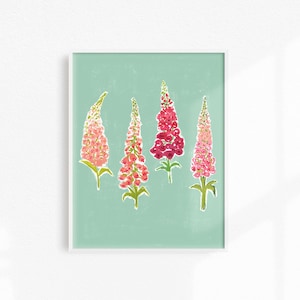 Painted Floral Wall Decor, Pink Foxgloves Art Print, Art Gift for Her, Pink Flower Home Decor, Pink Floral Artwork, Painted Flower Art Print