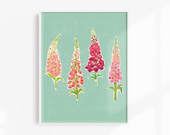 Painted Floral Wall Decor, Pink Foxgloves Art Print, Art Gift for Her, Pink Flower Home Decor, Pink Floral Artwork, Painted Flower Art Print