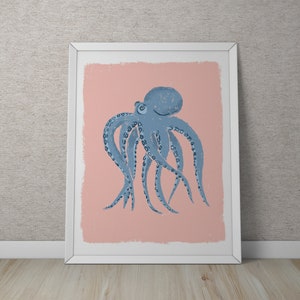 Octopus Wall Art, Cute Octopus Art, Sea Creature Decor, Ocean Artwork, Beach House Decor, Coastal Art, Kids Art Print, Girls Nursery Decor image 3