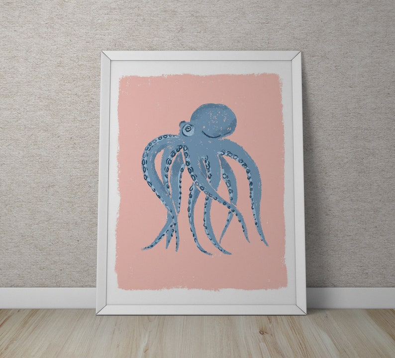 Octopus Wall Art, Cute Octopus Art, Sea Creature Decor, Ocean Artwork, Beach House Decor, Coastal Art, Kids Art Print, Girls Nursery Decor image 3