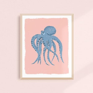 Octopus Wall Art, Cute Octopus Art, Sea Creature Decor, Ocean Artwork, Beach House Decor, Coastal Art, Kids Art Print, Girls Nursery Decor image 4