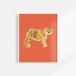 Jungle Tiger Print, Tiger Artwork, Tiger Art Print, Jungle Nursery Decor, Red Tiger Decor, Jungle Cat, Tiger Nursery Print, Jungle Decor
