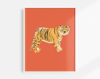 Jungle Tiger Print, Tiger Artwork, Tiger Art Print, Jungle Nursery Decor, Red Tiger Decor, Jungle Cat, Tiger Nursery Print, Jungle Decor