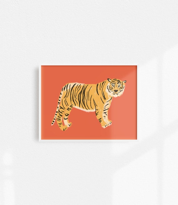 Jungle Tiger Print, Tiger Artwork, Tiger Art Print, Jungle Nursery Decor, Red Tiger Decor, Jungle Cat, Tiger Nursery Print, Jungle Decor