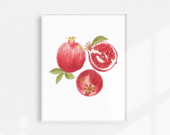 Pomegranate Art Print, Kitchen Wall Decor, Fruit Artwork, Fruit Decor, Unique Kitchen Print, Pomegranate Print, Food Lover, Dining Room Art