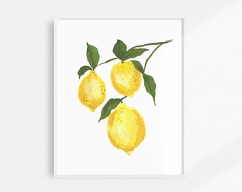 Lemon Decor, Lemon Print, Kitchen Wall Decor, Lemon Artwork, Food Decor, Fruit Art, Lemon Art, Kitchen Print, Fruit Print, Dining Room Art
