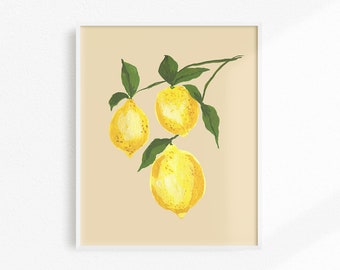 Kitchen Wall Decor, Fruit Print, Lemon Art Print, Lemon Artwork, Food Decor, Painted Fruit Art, Kitchen Art Print, Lemon Dining Room Art