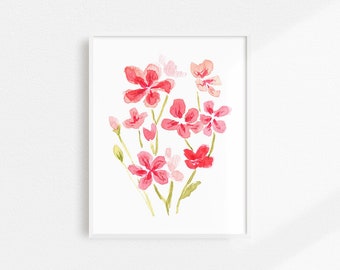 Watercolor Flowers Artwork, Painted Pink Floral Wall Decor, Pink Geraniums Home Decor, Pink Floral Artwork, Watercolor Botanical Art Print