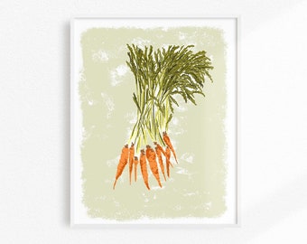 Vegetable Art Print, Kitchen Wall Decor, Carrot Artwork, Food Decor, Veggie Wall Hanging, Unique Kitchen Print, Dining Room Art