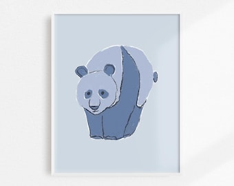 Panda Art Print, Panda Bear Artwork, Panda Bear Art, Blue Panda, Bear Decor, Kids Art Print, Nursery Decor, Gallery Wall Art, Animal Art