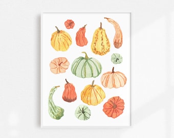 Watercolor Pumpkin Wall Art, Fall Home Decor, Pumpkin Wall Art, Autumn Home Artwork, Halloween Pumpkins Art Print, Autumn Living Room Art