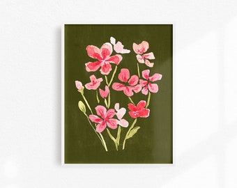 Floral Watercolor Art Print, Pink Floral Wall Decor, Geraniums Home Decor, Pink Floral Artwork, Watercolor Flower Art Print, Painted Flowers