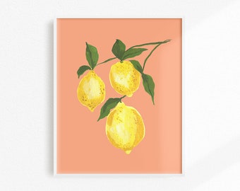 Lemon Decor, Lemon Print, Kitchen Wall Decor, Lemon Artwork, Food Decor, Fruit Art, Lemon Art, Kitchen Print, Fruit Print, Dining Room Art