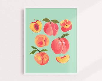 Peach Decor, Peach Print, Kitchen Wall Decor, Peach Artwork, Food Decor, Fruit Art, Peach Art, Kitchen Print, Fruit Print, Dining Room Art