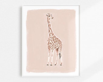 Giraffe Art Print, Girls Nursery Wall Art, Giraffe Wall Hanging, Safari Nursery Art, Kids Art Print, Cute Giraffe Print, Safari Animal Art