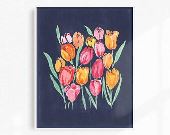 Spring Tulips Wall Art, Mothers Day Gift, Mom Gift, Painted Tulips Art Print, Unique Living Room Art, Tulips Painting, Floral Wall Hanging