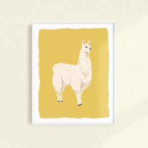 Llama Decor, Alpaca Art Print, Yellow Wall Art, Llama Wall Decor, Kids Art Print, Girls Decor, Nursery Decor, Gallery Wall Art, Animal Art