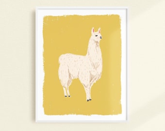 Llama Decor, Alpaca Art Print, Yellow Wall Art, Llama Wall Decor, Kids Art Print, Girls Decor, Nursery Decor, Gallery Wall Art, Animal Art
