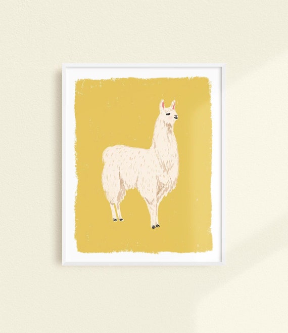 Llama Decor Alpaca Art Print Yellow Wall Art Llama Wall Etsy