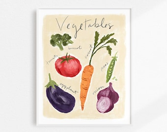 Kitchen Wall Decor, Vegetable Art Print, Vegetable Artwork, Food Decor, Veggie Art, Vegetables, Kitchen Print, Veggie Print, Dining Room Art