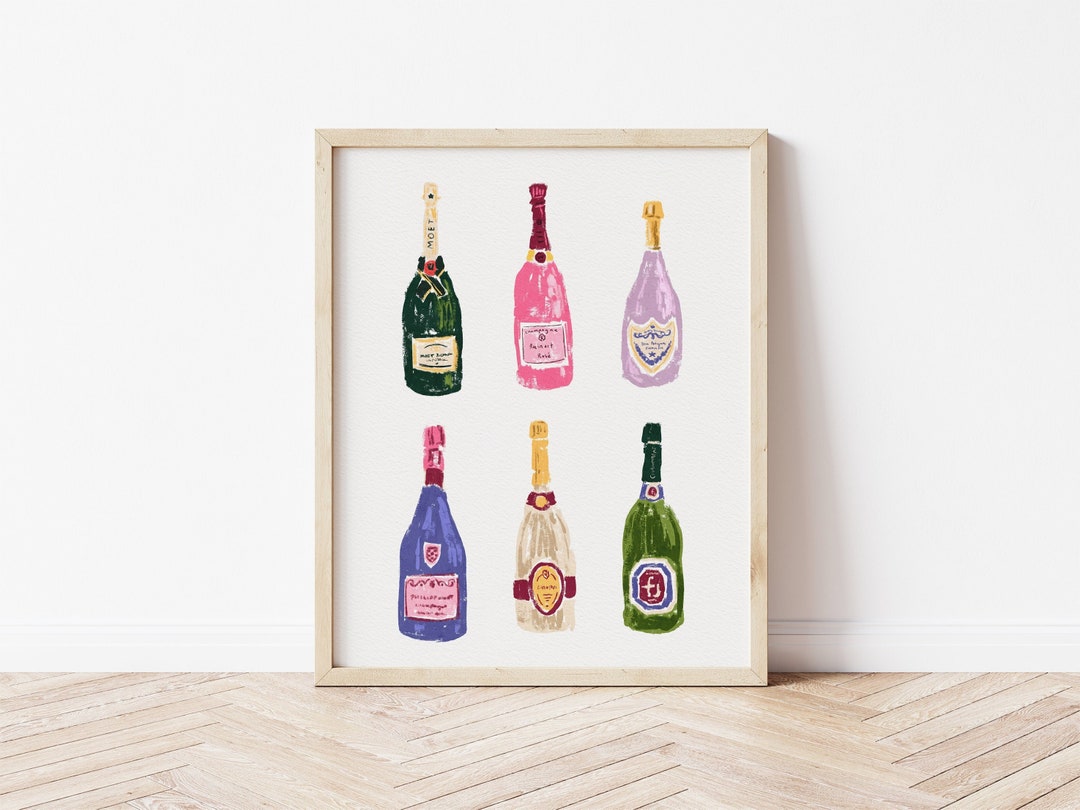 Bar Wall Art, Bar Cart Artwork, Champagne Bottles Art, Alcohol Art ...
