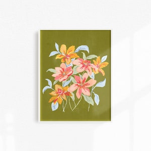 Colorful Floral Art Print, Bedroom Wall Art, Floral Print, Clematis Flower Artwork, Painted Art Print, Unique Living Room Art, Boho Decor