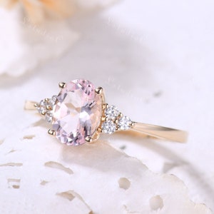 Oval Morganite Engagement Ring Dainty Pink Morganite Ring Cluster Ring 14k Sterling Silver Delicate Ring Promise Ring Women Anniversary Gift