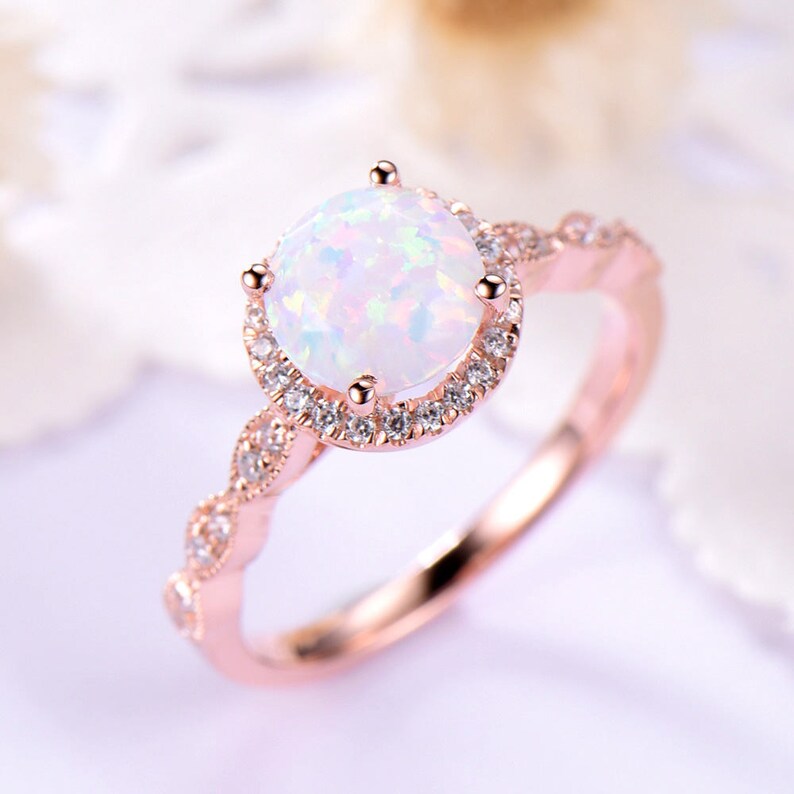 Fire Opal Ring Vintage Opal Engagement Ring Rose Gold Opal Ring for Women Sterling Silver Opal Ring Dainty Opal Ring White Opal Ring 14k 