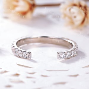 Moissanite Diamond Wedding Band White Gold Open Ring Dainty Wedding Ring Gap Stacking Ring Women Promise Ring Unique Ring Matching Ring