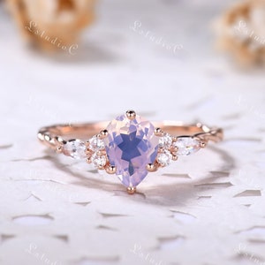 Vintage Pear Lavender Amethyst Engagement Ring Marquise Cluster Moissanite Diamond Ring Unique Twisted Ring Purple Stone Ring for Women