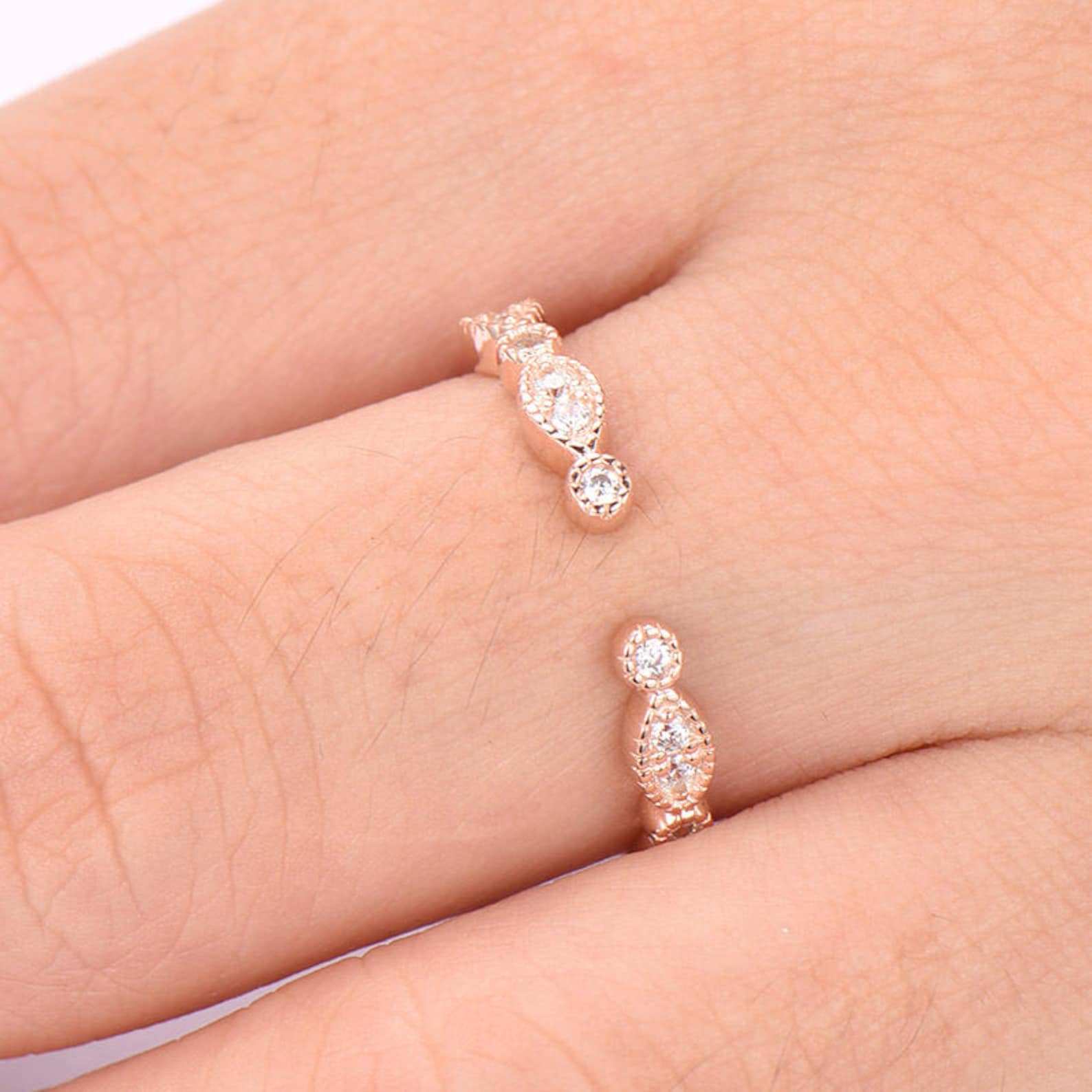 Moissanite Wedding Band Rose Gold Gap Wedding Band Dainty Etsy