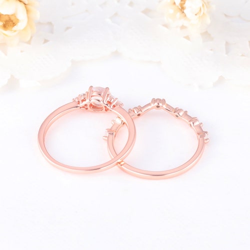 Dainty Rose Gold Labradorite Wedding Ring Set CZ Diamond Women Stackable Matching Band shops Sterling Silver 14k Bridal Anniversary Gift