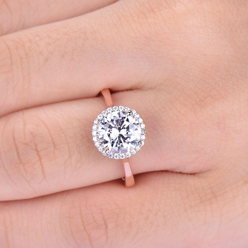 Two Tone gold 3ct engagement ring White head unique stacking ring in 925 sterling silver with Man made CZ diamond color band