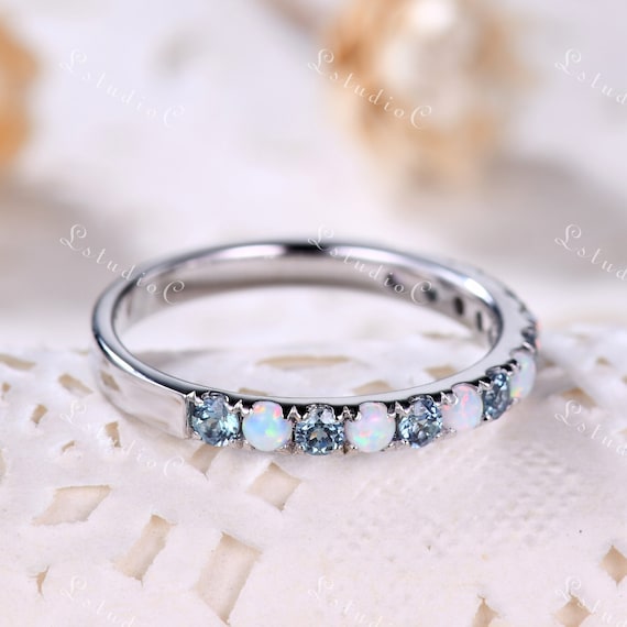 Opal & Alexandrite Ring,Opal Eternity Band,Opal Wedding Band,Alexandrite Opal Ring,Opal Eternity Ring,Rings for Women,Sterling Silver Ring