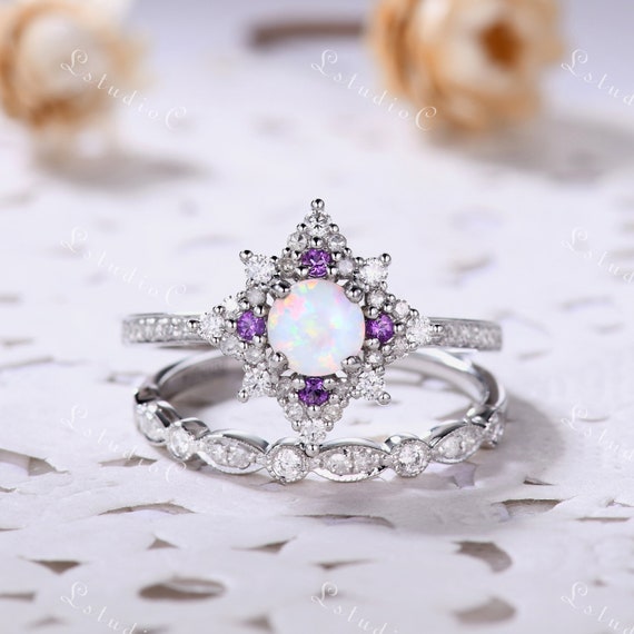 White gold cheap fire opal ring